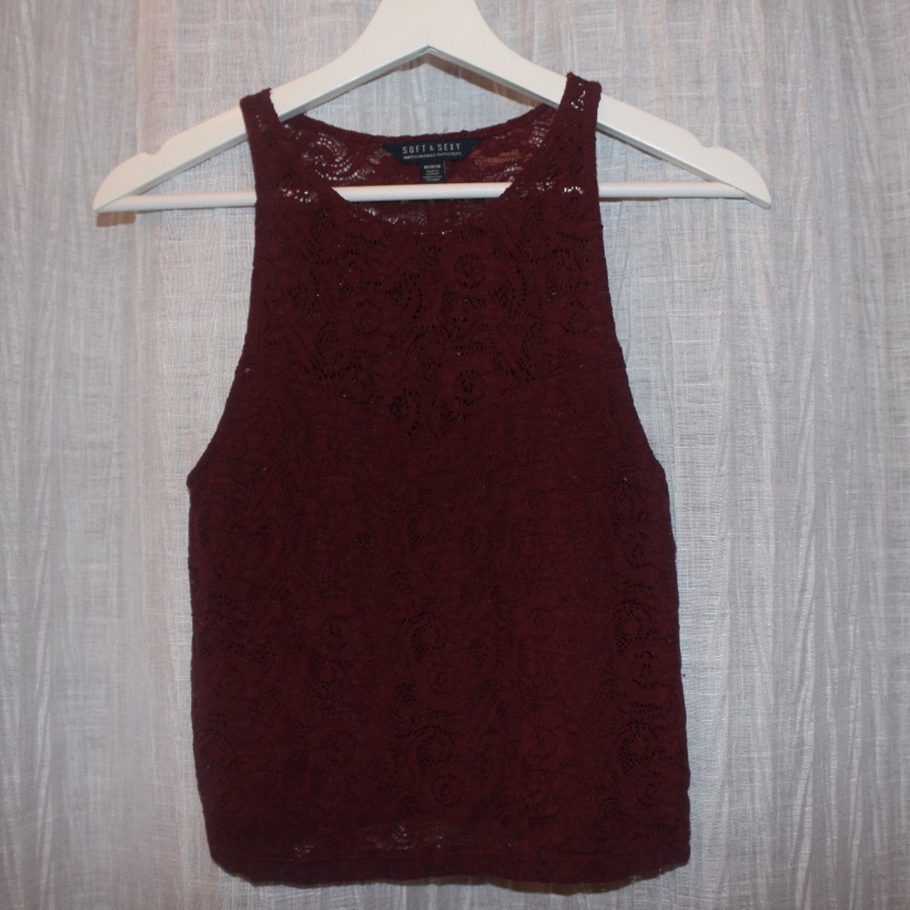 American Eagle Maroon Lace Crop Top